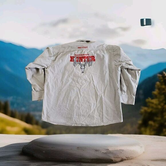 Resident Hunter Shirt Mens 2XL Gray Button Up Canvas Heavyweight Work Embroidery - Picture 1 of 14
